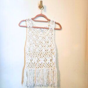 Forever 21 Ivory Boho & Fairycore Crochet Sleeveless Fringe Top | Size S